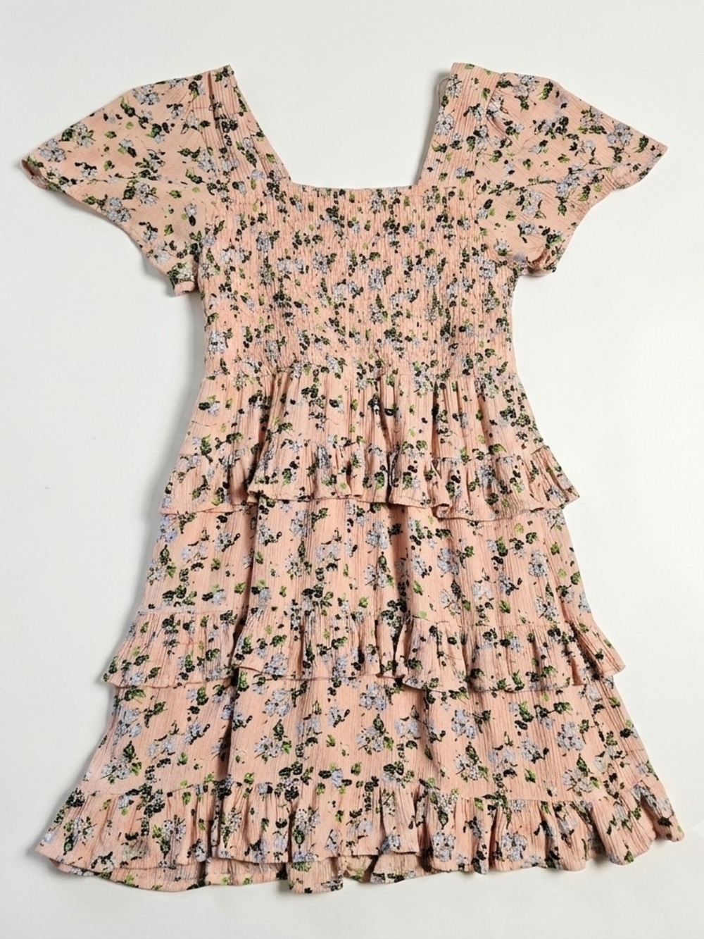 Chelsea & Violet Girls Pink Floral Smocked Tiered Dress XL